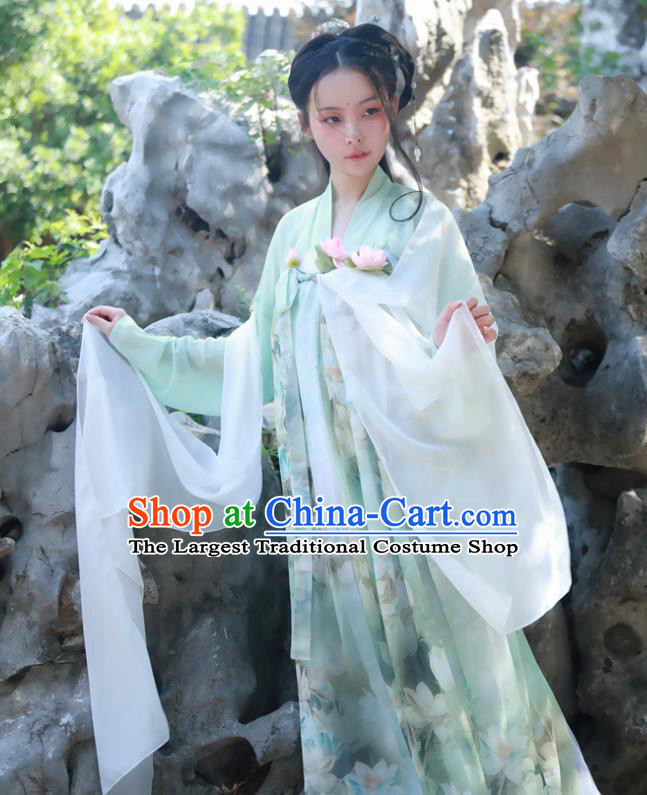 Chinese Ancient Court Maid Green Hanfu Dress Tang Dynasty Palace Lady Historical Costumes for Women