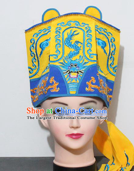 Chinese Traditional Peking Opera Old Gentleman Hat Ancient Emperor Yellow Hat for Men