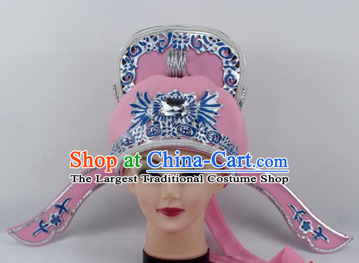 Chinese Traditional Peking Opera Niche Hats Ancient Scholar Pink Hat for Men