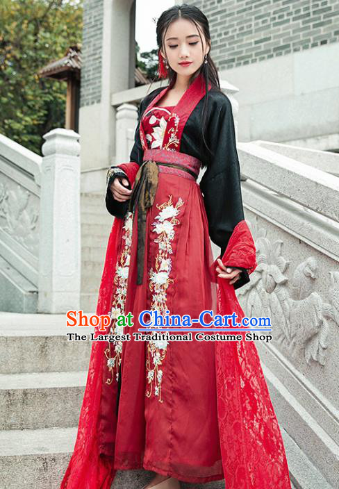 Chinese Ancient Tang Dynasty Nobility Lady Hanfu Dress Traditional Embroidered Costumes for Women