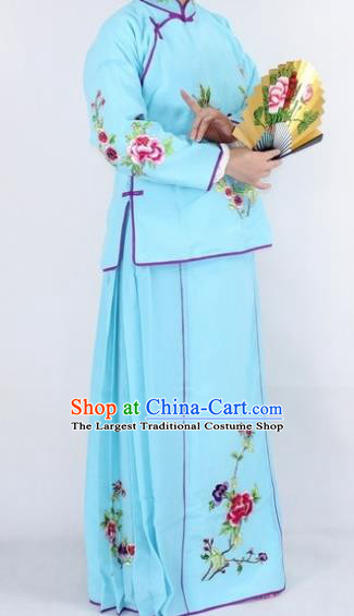 Chinese Traditional Peking Opera Young Lady Costumes Ancient Maidservants Blue Dress for Women