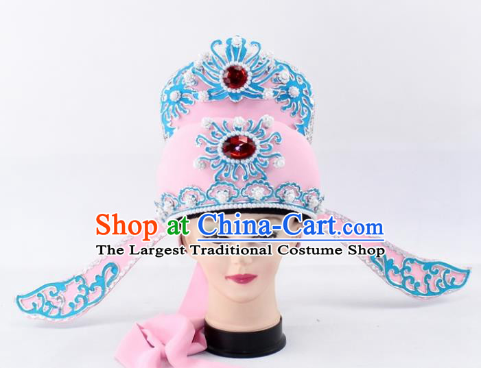 Chinese Traditional Peking Opera Niche Headwear Ancient Number One Scholar Pink Hat for Men