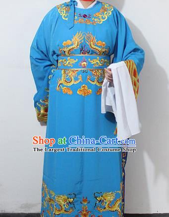 Chinese Traditional Peking Opera Scholar Blue Embroidered Robe Ancient Minister Costume for Men