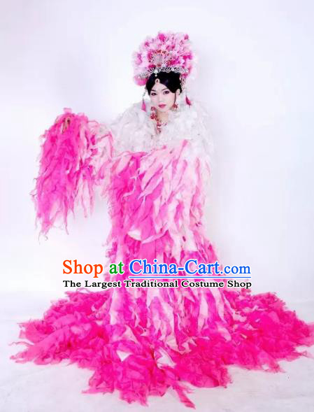 Traditional Chinese Classical Dance Costumes Ancient Imperial Consort Pink Feather Hanfu Dress for Women