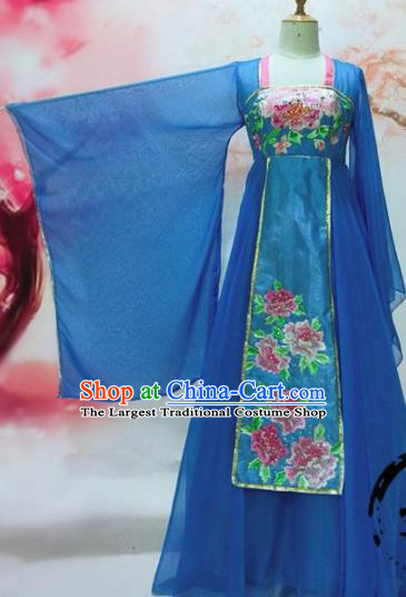 Traditional Chinese Tang Dynasty Historical Costumes Ancient Imperial Consort Embroidered Blue Hanfu Dress for Women