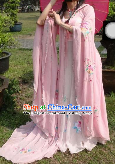 Traditional Chinese Ancient Fairy Embroidered Pink Hanfu Dress Tang Dynasty Imperial Consort Historical Costumes for Women