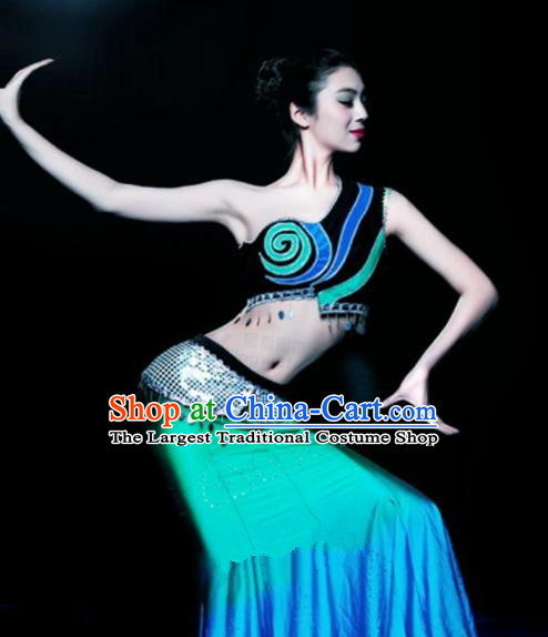 Chinese Traditional Ethnic Costumes Dai Minority Nationality Peacock Dance Dress for Women