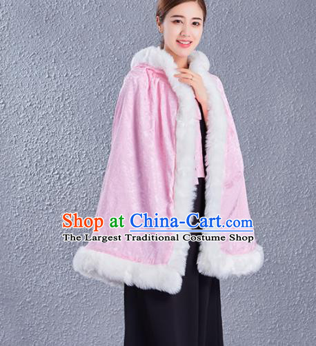 Traditional Chinese Ancient Princess Costumes Pink Satin Short Cloak for Women