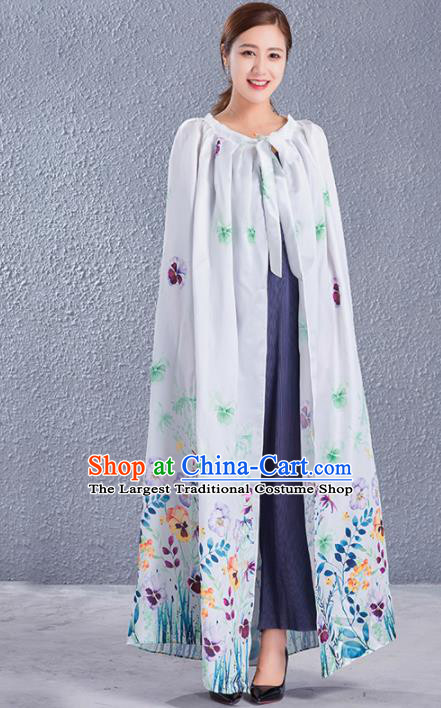 Traditional Chinese Ancient Costumes Hanfu Printing Grey Cloak for Women