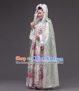 Chinese Traditional Costumes Ancient Peri Princess Hanfu Green Cloak for Women