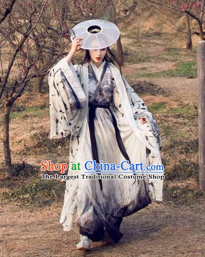 Chinese Jin Dynasty Swordswoman Costumes Ancient Nobility Lady Hanfu Dress for Women