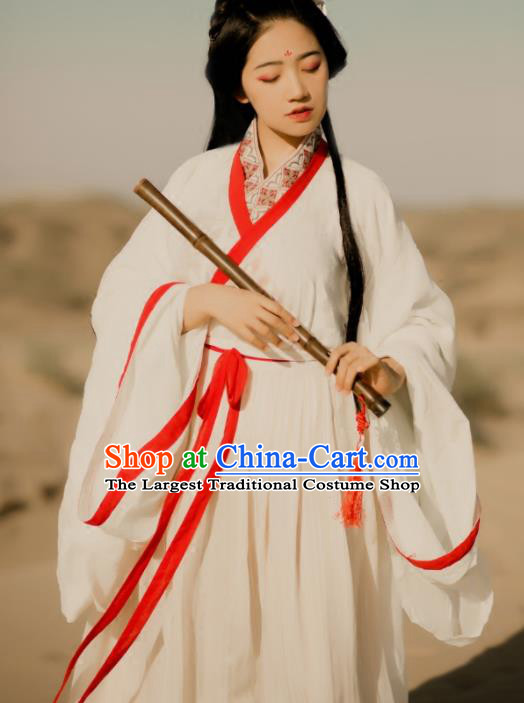 Traditional Chinese Jin Dynasty Nobility Lady Costumes Ancient Swordswoman White Hanfu Dress for Women