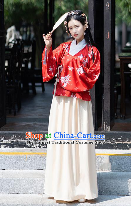 Traditional Chinese Ming Dynasty Nobility Lady Costumes Ancient Peri Red Hanfu Dress for Rich