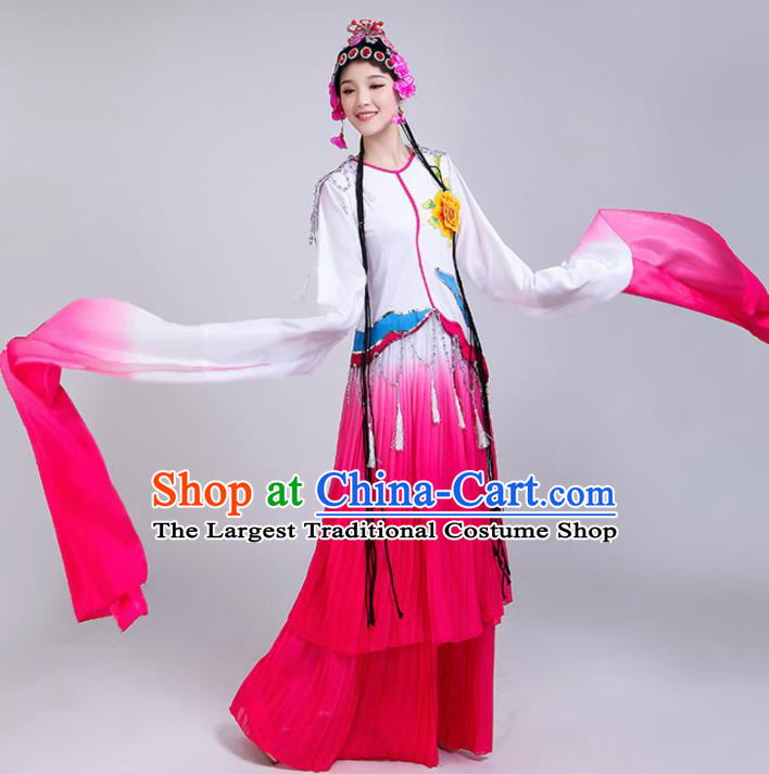 Chinese Traditional Classical Dance Costumes Folk Dance Beijing Opera Rosy Water Sleeve Dress for Women