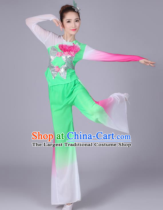 Chinese Traditional Classical Dance Costumes Folk Dance Yanko Fan Dance Blue Clothing for Women