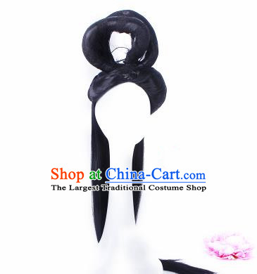 Traditional Chinese Drama Court Maid Wigs Sheath Ancient Peri Handmade Chignon Hair Accessories for Women