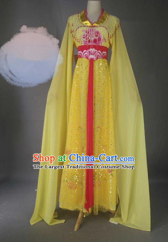 Chinese Traditional Peking Opera Princess Yellow Costumes Ancient Fairy Dress for Adults