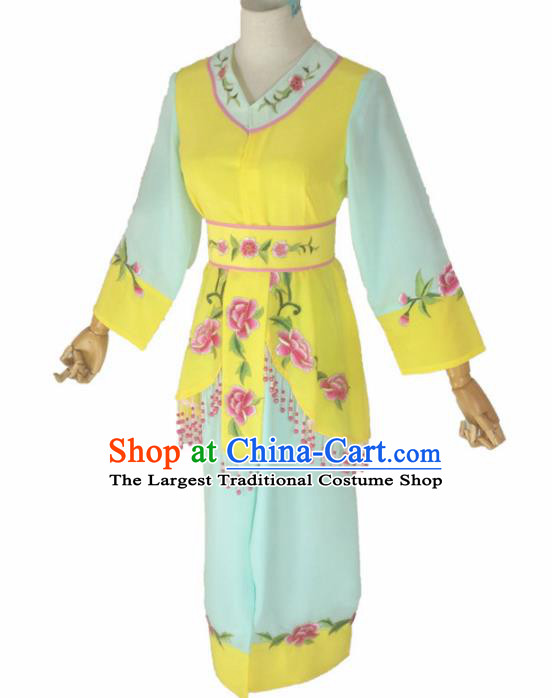 Chinese Traditional Peking Opera Costumes Ancient Maidservants Yellow Dress for Adults