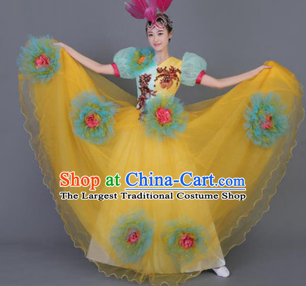 Professional Opening Dance Costume Stage Performance Flowers Dress for Women