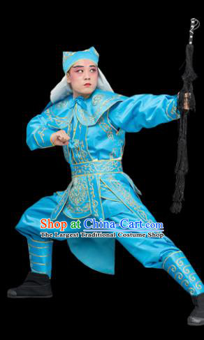 Chinese Traditional Peking Opera Takefu Costume Ancient Soldier Blue Clothing for Adults