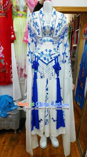 Chinese Traditional Beijing Opera Princess Silk Costumes Ancient Peri Embroidered White Dress for Women