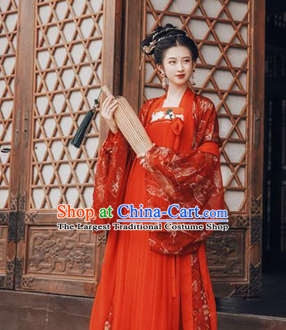 Chinese Tang Dynasty Wedding Red Hanfu Dress Ancient Imperial Consort Embroidered Costumes for Women