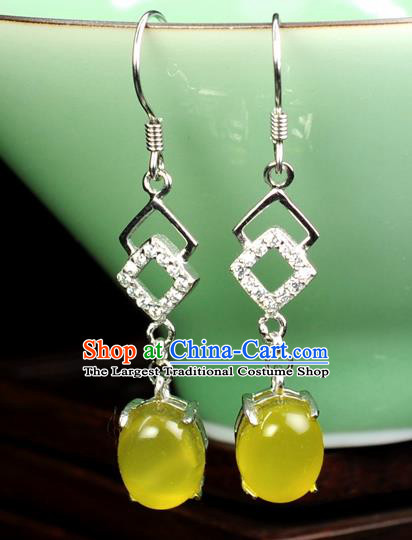 Chinese Traditional Jewelry Accessories Ancient Hanfu Yellow Jadeite Earrings for Women