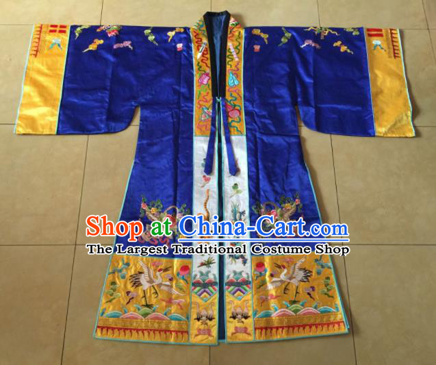 Chinese Traditional Priest Frock Costume Ancient Embroidered Blue Robe for Men