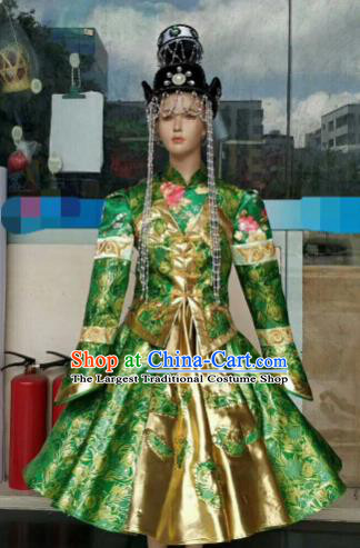 Chinese Traditional Mongol Nationality Green Costumes Mongolian Folk Dance Ethnic Dress for Kids