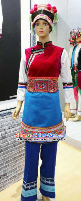 Chinese Traditional Bai Nationality Wedding Costumes Folk Dance Ethnic Dress for Women