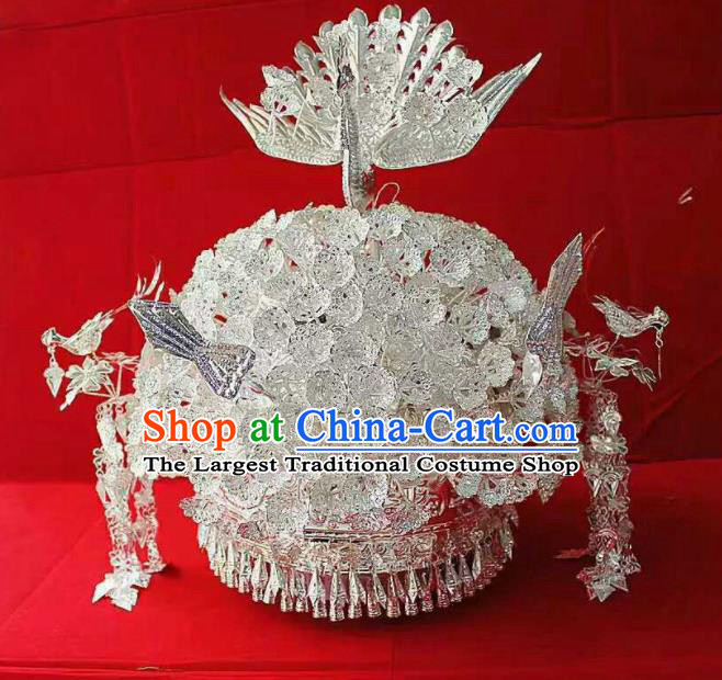 Chinese Traditional Miao Nationality Hair Accessories Ethnic Sliver Phoenix Coronet Headwear for Women