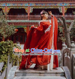 Chinese Ancient Cosplay Peri Costumes Traditional Princess Embroidered Red Hanfu Dress for Women