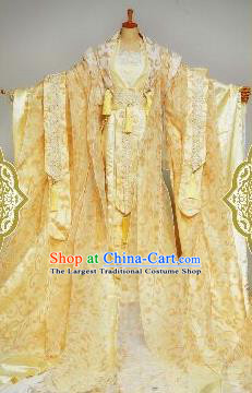 Chinese Ancient Imperial Consort Golden Costumes Traditional Cosplay Peri Embroidered Hanfu Dress for Women