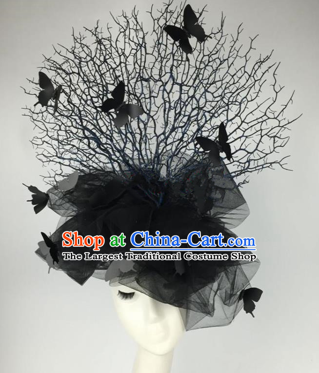Top Grade Catwalks Hair Accessories Halloween Brazilian Carnival Black Butterfly Veil Headdress for Women