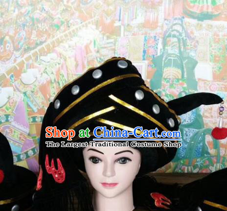 Chinese Traditional National Hat Ethnic Yi Nationality Black Hat for Men