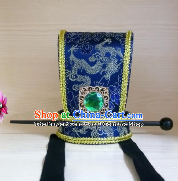 Chinese Traditional Hanfu Headdress Ancient Han Dynasty Emperor Tuinga Blue Hairdo Crown for Men