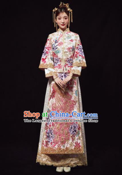 Chinese Traditional Wedding Costumes Embroidered Peacock Xiuhe Suits Ancient Bride Dress for Women