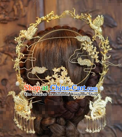 Chinese Ancient Wedding Hair Jewelry Accessories Queen Phoenix Coronet Tassel Hairpins Hair Stick for Women