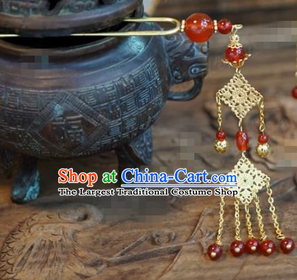 Chinese Ancient Wedding Hair Jewelry Accessories Palace Red Beads Tassel Step Shake Hairpins for Women