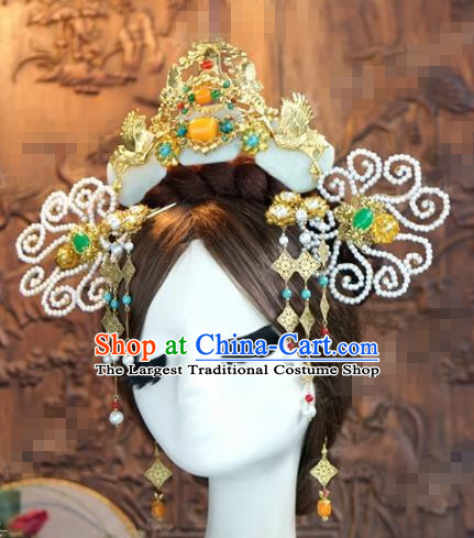 Chinese Ancient Hair Accessories Wedding Bride Hairpins Jade Phoenix Coronet for Women