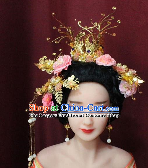 Chinese Ancient Tang Dynasty Wedding Hair Accessories Phoenix Coronet Hairpins Complete Set for Women