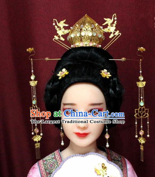 Chinese Ancient Tang Dynasty Wedding Hair Accessories Queen Lotus Phoenix Coronet Hairpins Complete Set for Women