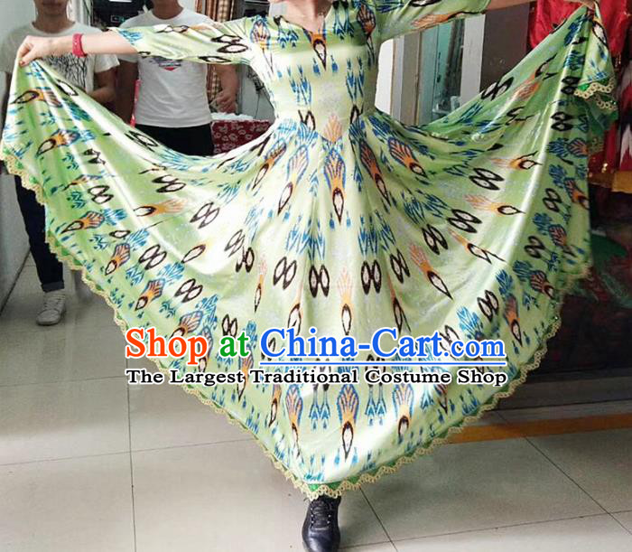 Chinese Ethnic Costumes Folk Dance Green Dress Traditional National Uyghur Nationality Clothing for Women