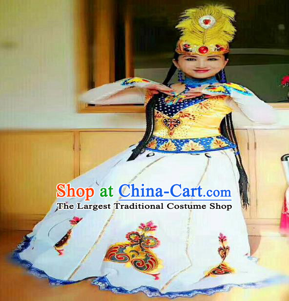 Chinese Ethnic Folk Dance Embroidered White Dress Traditional National Uyghur Nationality Costumes for Women