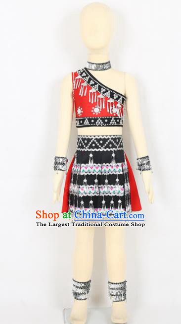 Chinese Yi Ethnic Minority Dress Traditional Yao Nationality Folk Dance Costume for Kids