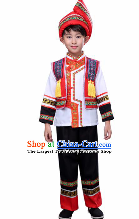 Chinese Traditional Zhuang Nationality Folk Dance Clothing Ethnic Dance Embroidered Costumes for Kids