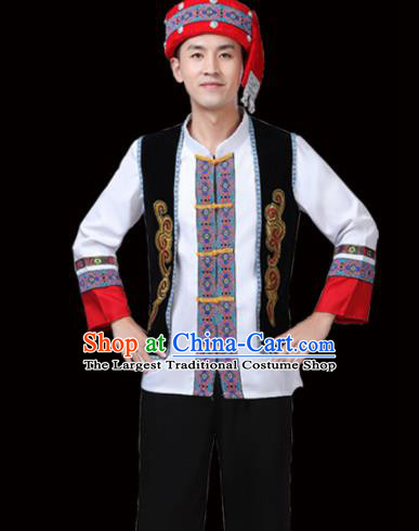 Chinese Traditional Miao Nationality Folk Dance Clothing Ethnic Dance Embroidered White Costumes for Men