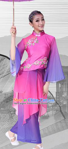 Chinese Traditional Folk Dance Rosy Dress Classical Dance Umbrella Dance Costumes for Women