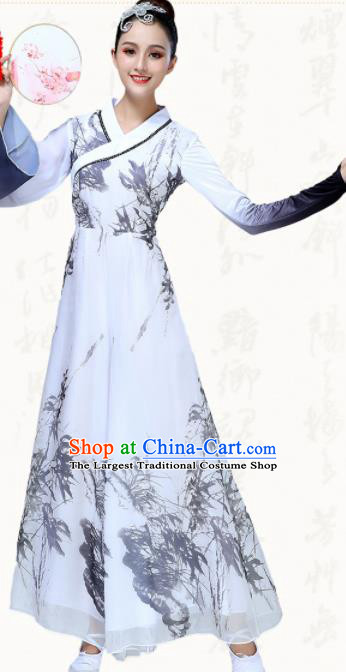 Chinese Traditional Classical Dance Fan Dance White Dress Group Dance Umbrella Dance Costumes for Women