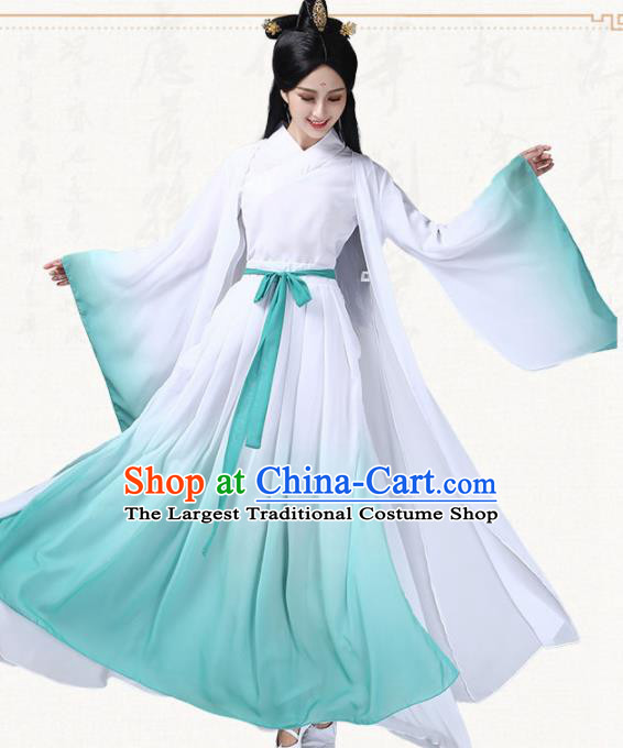 Chinese Traditional Classical Dance Blue Dress Ancient Peri Umbrella Dance Group Dance Costumes for Women